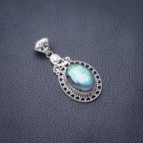 StarGems Natural Blue Fire Labradorite Zircon Handmade 925 Sterling Silver Pendant 1.75" E3713