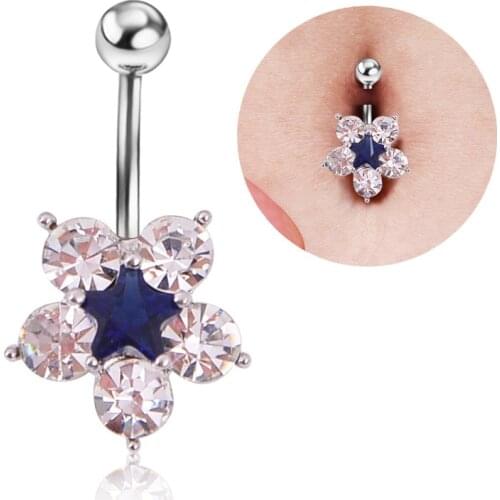 Starbeauty 1pc 14G Bijoux Flower Navel Piercing Ombligo Pink Star Navel Ring Crystal Belly Button Rings Pircing Nombril Jewelry