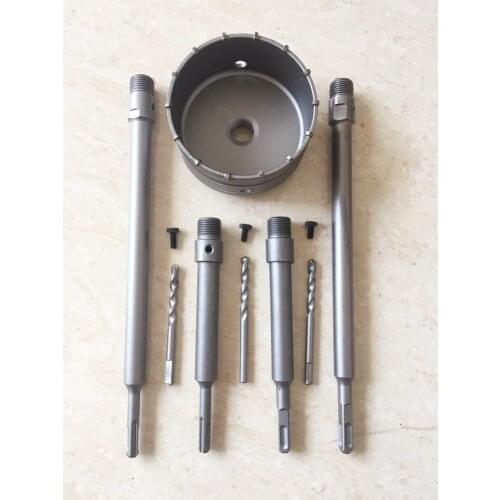 1set 120mm Wall Impact Drill Bit Tool Kit Set Hole Saw Gun Cutter + SDS Plus Hummer Drill Shaft For Wall Masonry Brick Stone