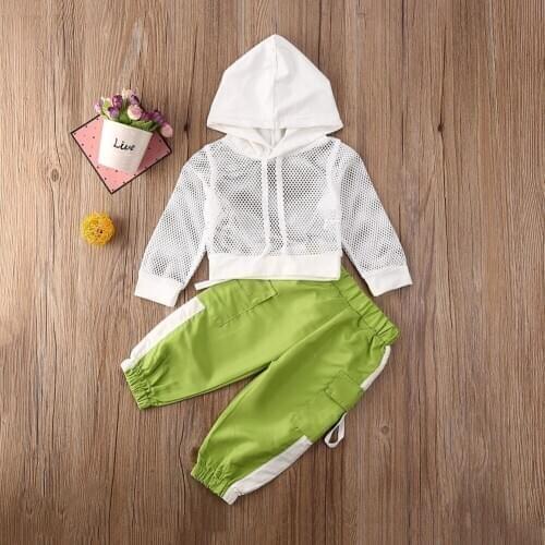 Toddler Kids Baby Girls Hooded Tops Net T-shirt Long Pants Outfit Set Sunsuit Casual Girls Clothing Set