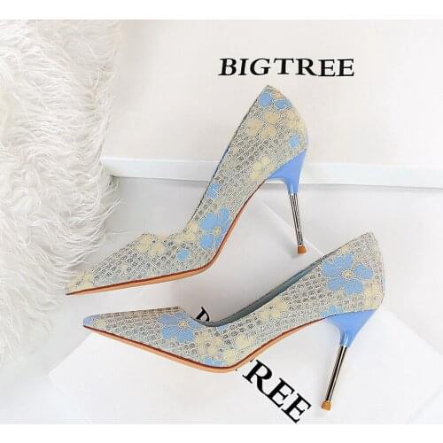 BIGTREE Shoes Fashion Women Pumps Sequin Cloth Pumps Women Shoes Stiletto High Heels Wedding Shoes Women Heels Plus Size 42 43