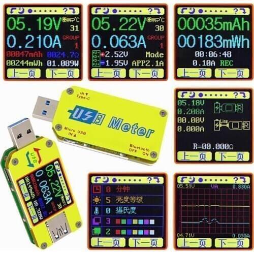 USB C Power Meter Multimeter, USB Voltmeter Ammeter Load Tester Digital Type C Meter Tester Color LCD Display, w/ Bluetooth