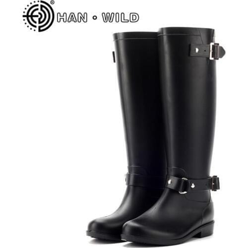 Punk Style Zipper Tall Boots Womens Pure Color Rain Boots Outdoor Rubber Water Shoes For Female Motorcycle Boots Size 36-41