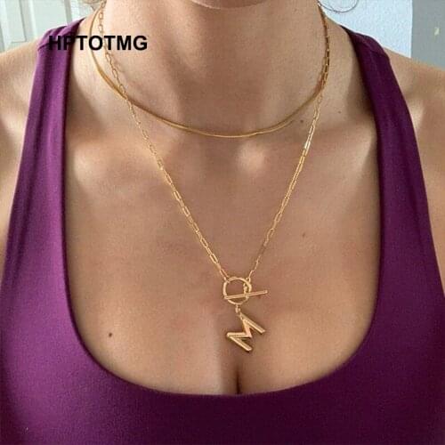 Vintage Capital Letter Thick Chain OT Buckle Necklace Bohemian Punk Metal Alphabet Collar Choker Necklace Fashion Women Jewelry