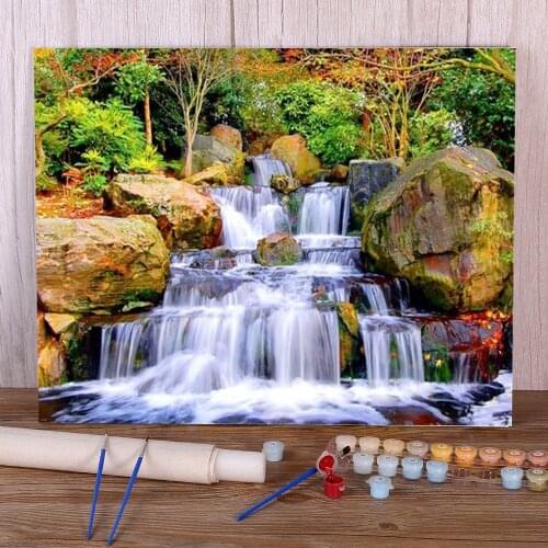 Waterfall Landscape Painting By Numbers Kit Acrylic Paints 40*50 Canvas Painting New Design For Handicraft