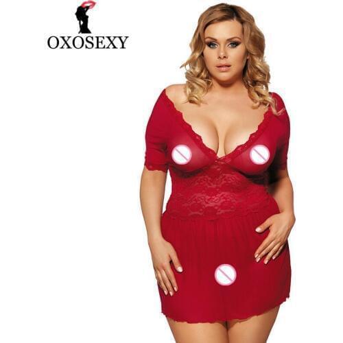 Xxxl 5xl Red Sexy Lingerie Hot Women Plus Size Sexy Lingerie lenceria V Neck Transparent Sexy Babydoll Erotic Sexy Costumes 072