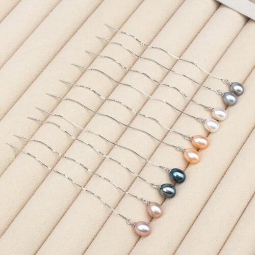 Free shipping simple safe 925 solid silver line natural genuine drop pearl long earring women hot sell female