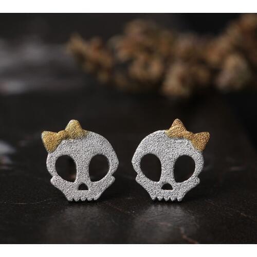 925 Sterling Silver Bow Skull Stud Earrings For Women Personality Fashion Girl Gift Prevent Allergy Sterling-silver-jewelry