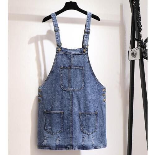 Summer denim strap dress women plus size waist 145cm hip 160cm 5XL 6XL 7XL 8XL 9XL a-line dress women blue colour