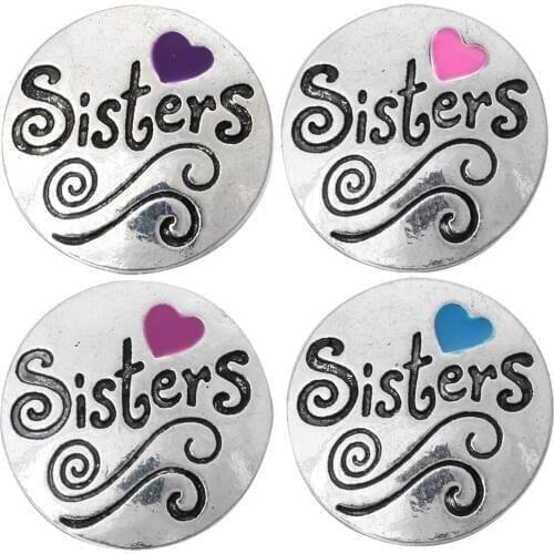 10pcs/lot New Snap Jewelry Family Sister Metal Snap Buttons Fit 20mm 18mm Snap Bracelet Necklace for Women Bangle Button Jewelry