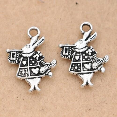10pcs Antique Silver Plated Rabbit Charms Pendants Jewelry Diy Making Bracelet Findings Handmade 20x14mm