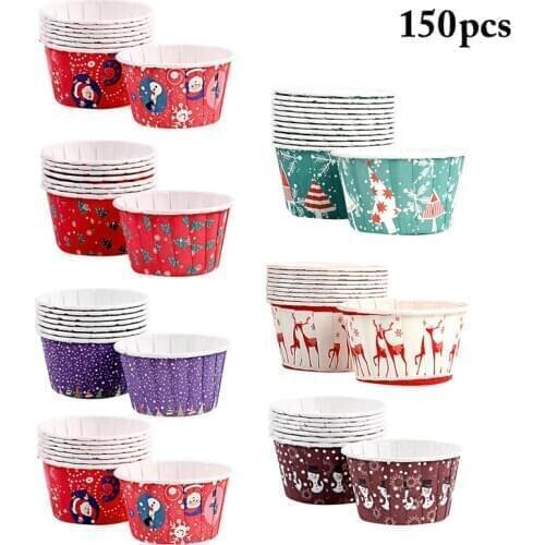 150PCS Cartoon Printing Cake Cup Christmas Cupcake Wrapper Cute Cartoon Assorted Cupcake Liner Baking Cup Cake Container
