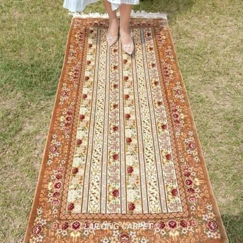 2.5'x6.5' Beige Silk Rug Runner Passage Handmade Hand Knotted Silk Carpet (ZQG350A)