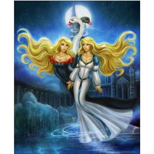 Full Square round Drill 5D DIY Diamond Painting Black white Swan Princess diamond Embroidery cartoon girl Mosaic kids room decor