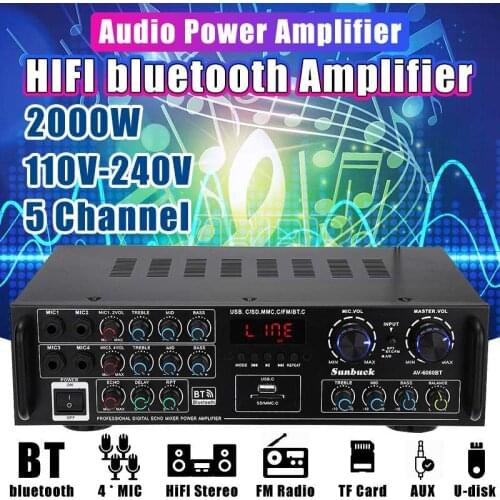 AV-6060BT Home HIFI Digital Amplifier bluetooth 5.0 Audio Power 800W Car Stereo Amplifier Karaoke Amp Subwoofer 220V 110V 230V