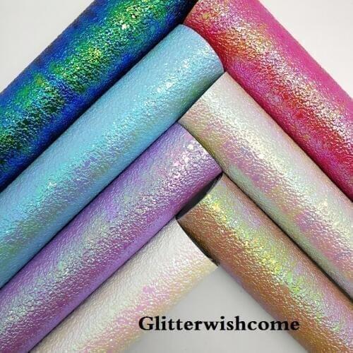 Glitterwishcome 21X29CM A4 Size Vinyl Iridescent Embossed Leather Fabirc Faux Leather Sheets for Bows, GM101A