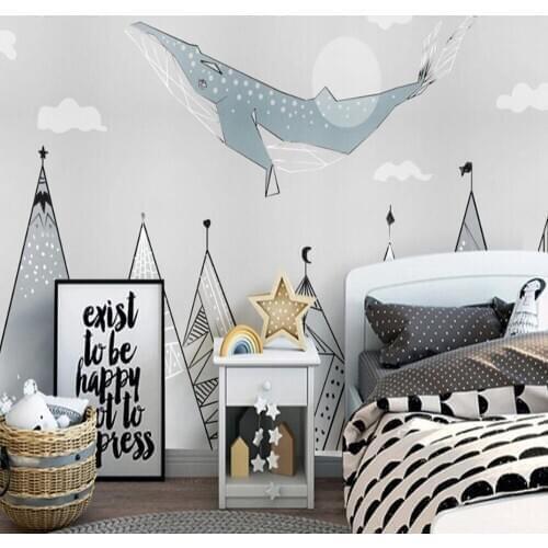 Milofi custom large wallpaper mural 3D cartoon modern minimalist hand painted landscape ocean whale background wallpaper mural