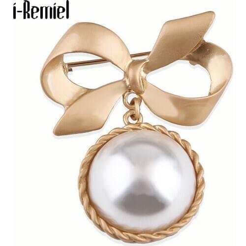 Vintage Pearl Bow Brooches for Women Suit Coat Pin Womens Scarf Buckle Classic Bowknot Simple Girls Jewelry Bag Hat Accessories