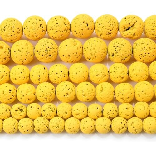 Natural Stone Beads Gold Color Lava Round Loose Spacer Bead for Jewelry Making DIY Charm Bracelet Accessories 4/6/8/10/12mm
