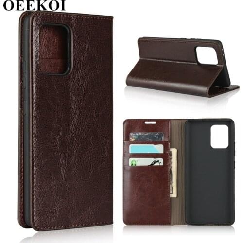 OEEKOI Crazy Horse Genuine Leather Wallet Flip Case for Samsung Galaxy A91