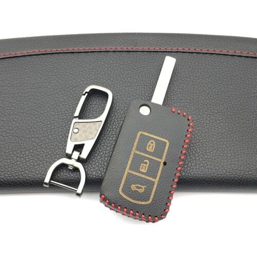 Genuine Leather Car Key Cover Case Car Holder Skin Case For Mitsubishi Galant 3 Buttons Folding Car Key Protective Shell