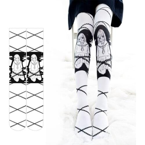 Lolita Fashion Stockings Hand Drawn Darkness Anime Girls Velvet Long Stocking Women Long Overknee Tights Socks One Paris