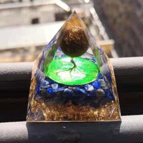 Tree of Life Orgone Pyramid Amethyst Peridot Healing Crystal Energy Orgonite Pyramide EMF Protection Meditation Tool