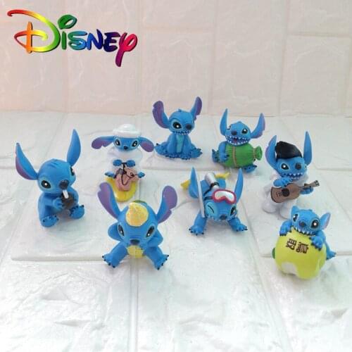 Disney 8pcs Stitch Playing Dolls Star Baby Micro Landscape Ornaments Bouquet Decoration Accessories Lovely Cartoon Ornaments