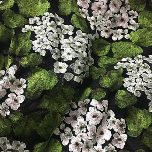GLace 1Y/Lot Pink Flower Encryption Cotton Line Embroidery Knit Fabric for Dress Cloth Accessories TX1114