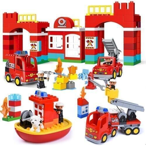 City Series Fire Station Series Large Particle Building Blocks Compatible With Duplo Big Bricks Toys Baby Kids Christmas Gifts