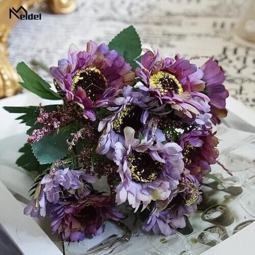 Purple Silk Daisy Artificial Flores Small Bouquet Arrangement Fake Flower Gerbera DIY Home Hotel Party Wedding Table Decor Flore