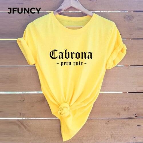 JFUNCY Cabrona Pero Cute Letter Print Camiseta Mujer 100% Cotton T Shirt Women Short Sleeve T-shirt Plus Size Female Tees Tops