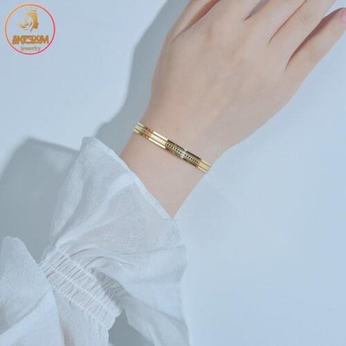 Akizoom Korean Version Of Ins Line Cutout Bracelet Stainless Steel Femme Bangle Charm for Women Girl Party Jewelry Gift