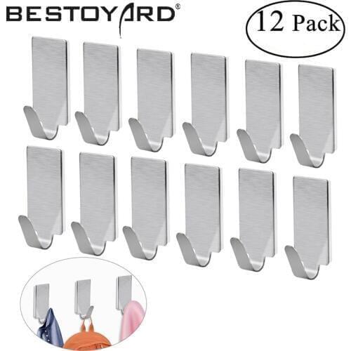 Hook 12pcs Adhesive Stainless Steel Towel Hooks Family Robe Hanging Hooks Hats Bag Family Robe Hats Bag Key Adhesive Wall Hanger