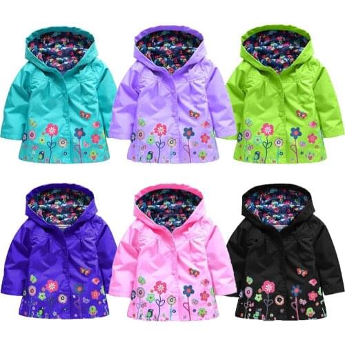 Multicolor Cute Girls Raincoat Spring 2-6 Years Old Autumn Cartoon Flower And Butterfly Kids Coats Toddler Children Jacket