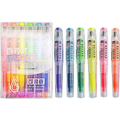 Fashion 6-Colors Straight Liquid Type Highlighters for Art Drawing Doodling Marking School&Office Kawaii Stationery Supplies