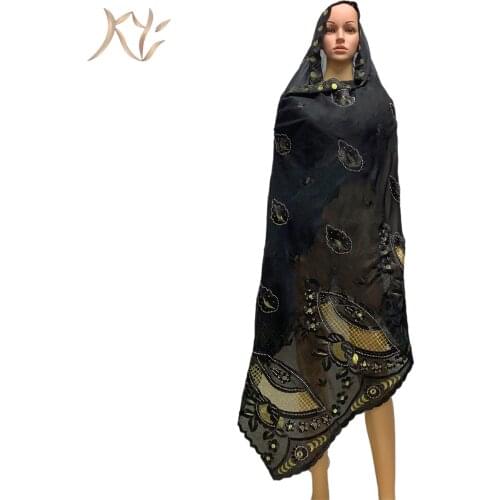 Fashion Hot Sale African Women Scarfs Big Circle Design Big Embrodiery Cotton With Grenadine Big Scarf for Shawls Pashmina
