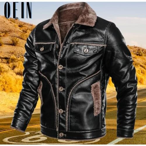 OEIN 8XL Motorcycle Jacket Mens Winter Vintage Leather Jackets Men Turn Down Fur Collar Casual Coats 2021 Male Warm Thick Coats