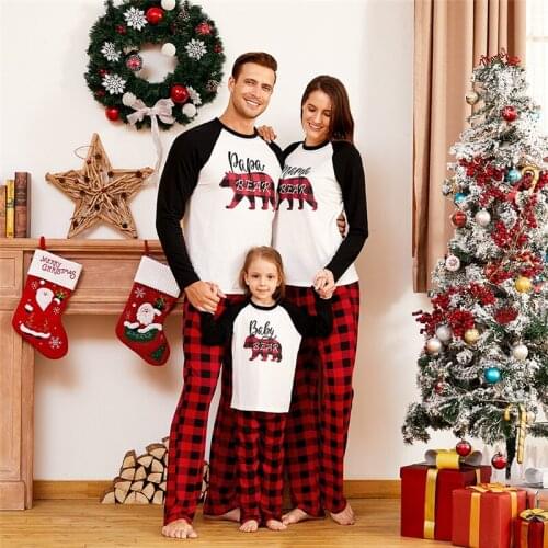 Matching Family Christmas Pajamas Set, Raglan Long Sleeve Top + Plaid Pants Set Sleepwear Family Matching Outfits O-neck Autumn