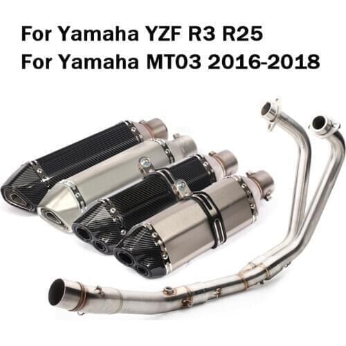 Full Exhaust System Pipe Motorcycle Front Header Middle Mid Link Pipe Escape Muffler Tips Slip On For Yamaha YZF R3 R25 MT03