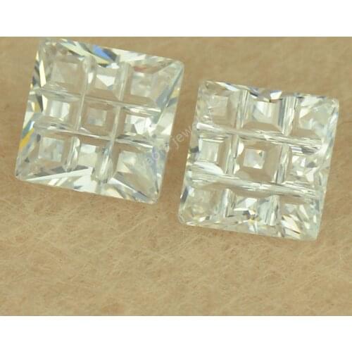 Sale Zircon 4*4~10*10mm 5A White Sharp Bottomed Square Shape Grid Checkerboard Cut Synthetic Cubic Zirconia Stone Loose CZ Gems