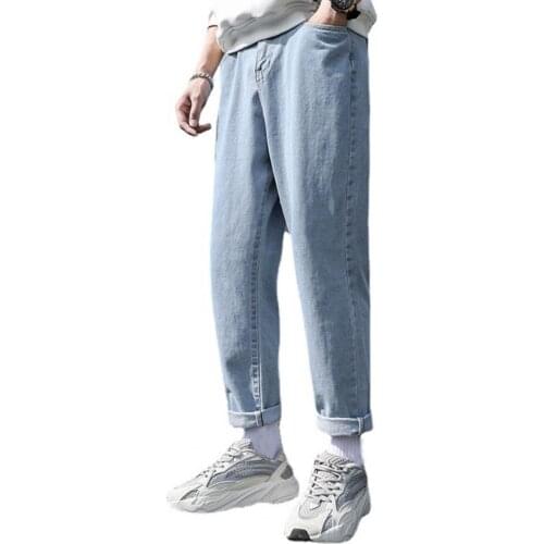 Plus Size Men Jeans Pockets Soft Bottoms All-match Summer Men Solid Color Casual Long Denim Pants ropa hombre джинсы для мужчин