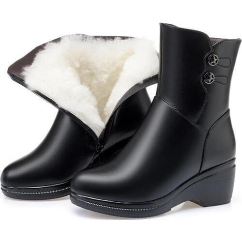Fashion Warm Winter Boots Women Snow Shoes Comfort Inside Plush / Wool Boots Non-slip High Heel Snow Boots Genuine Leather Boots