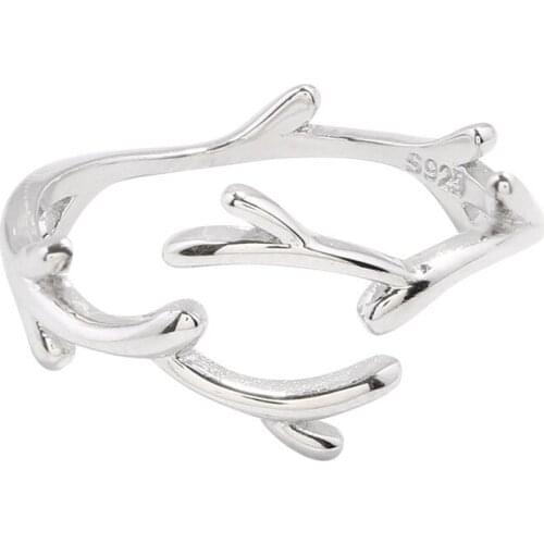 Silver Cute Branch Rings Silver Antler Adjustable Rings for Women