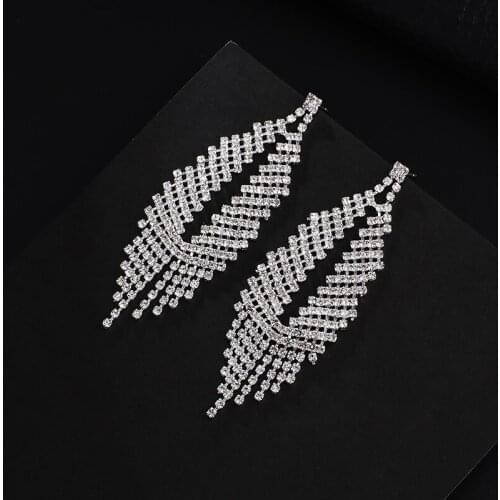 High quality tassel imported luxury crystal Long Gold Drop Earrings Fashion Jewelry For Women Wedding party Jewelry Gift E761