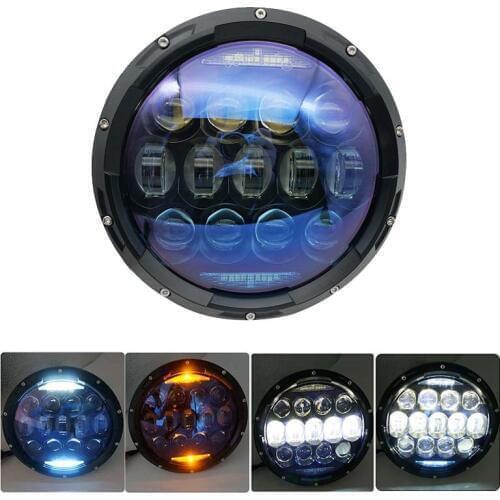 7" Inch Blue Round LED Headlights 130W with DRL/amber Halo 7 Inch Projector Headlamp for JK TJ Touring Yamaha Road Star