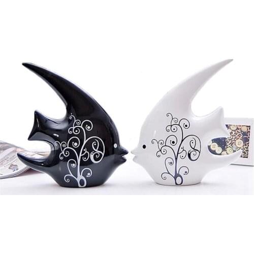 Modern creative couple fish ceramic sculpture home decorative accessories animal decorative statue wedding gift crafts [LOVE]