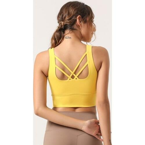 Cross Back Hollow Out Sports Wear For Women Gym Bra Solid Breathable Crop Top For Fitness Workout Running Yoga Bra