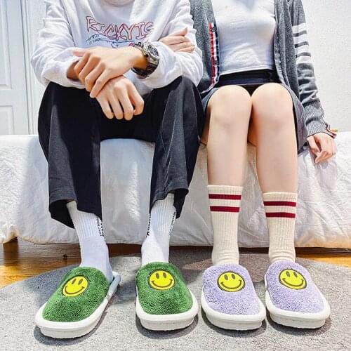 Smiley Face Slippers Men Winter Fluffy Push Indoor Slippers Super Soft Cozy Home Slippers Cute Cartoons Slides Warm Shoes Women