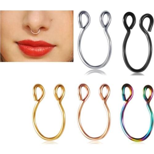 U Shaped Fake Nose Ring Septum Piercing Lip Rings Set Hoop Gold Stud Stainless Steel Horseshoe Body Jewelry For Women